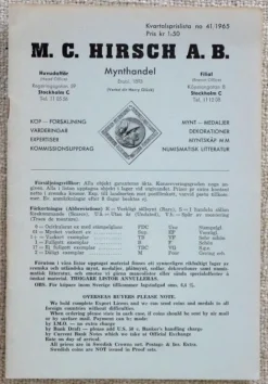Tradera LITTERATUR. Hirsch Mynthandel. Lagerlista 41, 1965| Andre Mønter & Sedler
