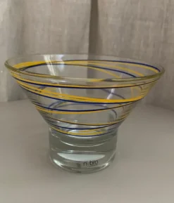 Best Ljuslykta/Skål Nybro crystal Sweden, Gul och blå dekoration Glas