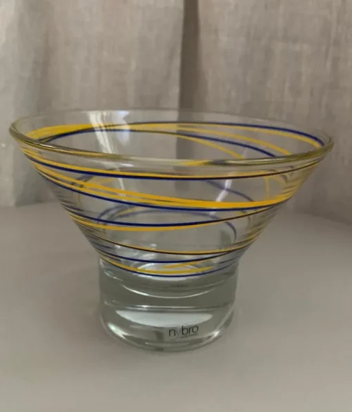 Best Ljuslykta/Skål Nybro crystal Sweden, Gul och blå dekoration Glas