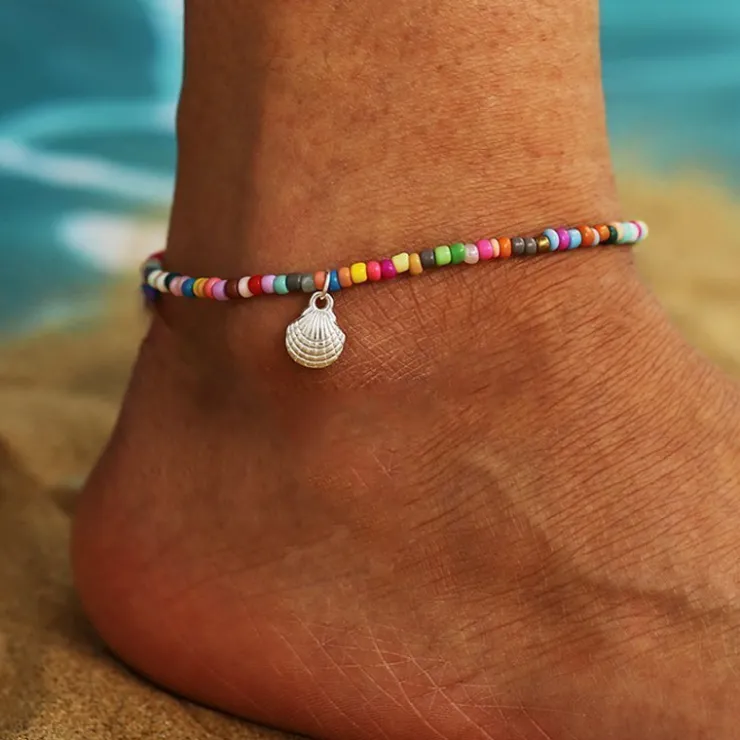 Tradera Lång Skal Fotlänk Ankellänk Vristlänk pärlor Snäckskal guld färg trendi jul> Ankelkæder