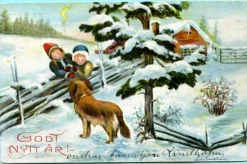 Tradera Lydia Svanström - Godt Nytt År - Barn med Hund i vinterlandskap| Generelle Motiver