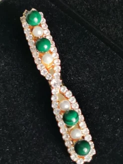 Tradera Lyxig vackert guldpläterat mässing, pärlor, cubic zirconia, malakit.> Hårsmykker & Diademer
