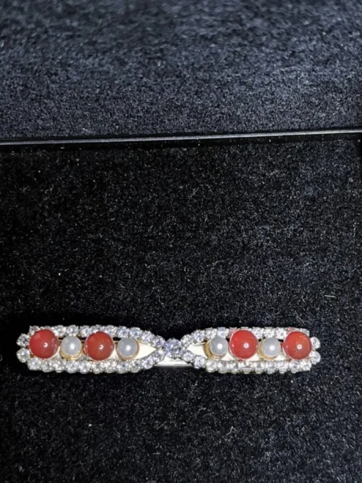 Tradera Lyxig vackert guldpläterat mässing, pärlor, cubic zirconia, carneol.> Hårsmykker & Diademer