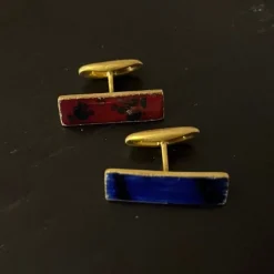 Tradera Manschettknappar guld gyllene röd blå emalj> Manchetknapper
