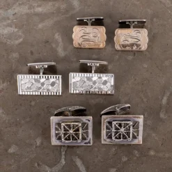 Tradera MANSCHETTKNAPPAR SILVER, 3 par, bla, Pentti Sarpaneva, 1900-talets mitt Ut 1:-> Manchetknapper