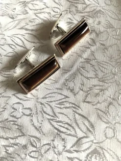 Tradera Manschettknappar.äkta silver.Tigeröga.24X10mm.-60tal.Ny fr äldre guldsmedsaffär> Manchetknapper