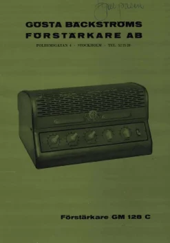 Tradera Manual till GOSTA BACKSTRÖMS RÖR FÖRSTÄRKARE GM 128 C| Stereo Og Hifi