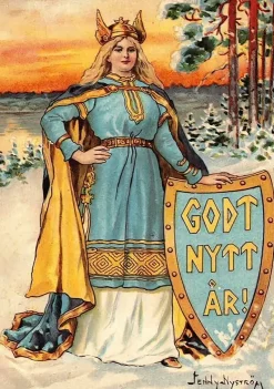 Tradera MODER SVEA ÖNSKAR ETT GOTT NYTT ÅR av JENNY NYSTRÖM Valkyria Viking DUK| Malerier