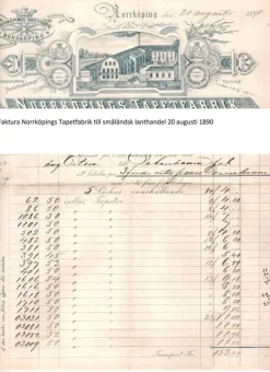 Tradera Norrköpings Tapetfabrik faktura daterad d 20 augusti 1890 Linköping Östergötland> Fragtsedler & Fakturaer