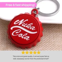 Store Nuka-Cola Inspired Red Bottle Cap Keychain - Fallout Game Series Car Keyring Stofmærker & Pins
