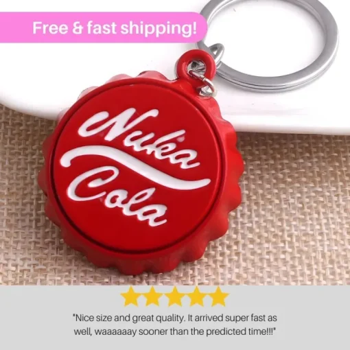 Store Nuka-Cola Inspired Red Bottle Cap Keychain - Fallout Game Series Car Keyring Stofmærker & Pins
