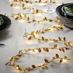 Tradera NY 2M LED-ljusslinga med guldfärgade blad, totalt 20 LEDs| Bryllups-borddækning & Dekorationer