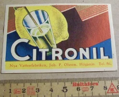 Tradera NYA VATTENFABRIKEN, JOH. P. OLSSON, HÖGANÄS. CITRONIL| Breweriana