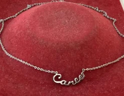 Tradera Nytt halsband med texten Canser (kräftan), rostfritt stål från Friman (2144)> Halskæder