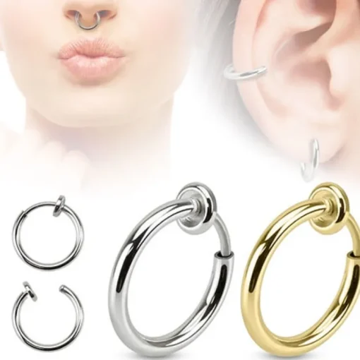 Tradera 2-pack Clip-on Näsring Fake Piercing Näsa Septum guld och silver> Piercinger