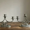 Clearance Paret tennljusstakar ljusstakar kandelabrar Sv. tenn Nyköping 30-tal art deco Tin & Messing