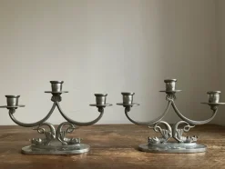 Clearance Paret tennljusstakar ljusstakar kandelabrar Sv. tenn Nyköping 30-tal art deco Tin & Messing