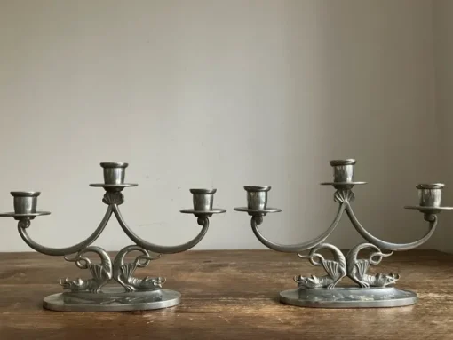 Clearance Paret tennljusstakar ljusstakar kandelabrar Sv. tenn Nyköping 30-tal art deco Tin & Messing