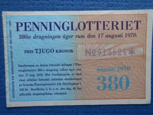 Tradera Penninglotteriet 17 augusti 1970> Lotterier & Lodsedler