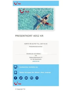 Best Presentkort TUI 4052 kr (digitalt) Gavekort & Rabatkoder