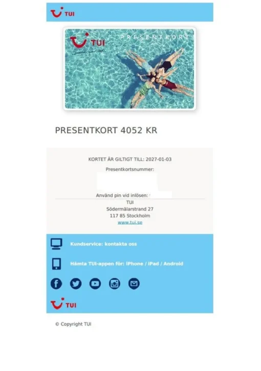 Best Presentkort TUI 4052 kr (digitalt) Gavekort & Rabatkoder