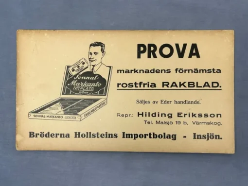 Tradera Reklam för rakblad från 1950-talet Sonnal-Markanto| Barbering