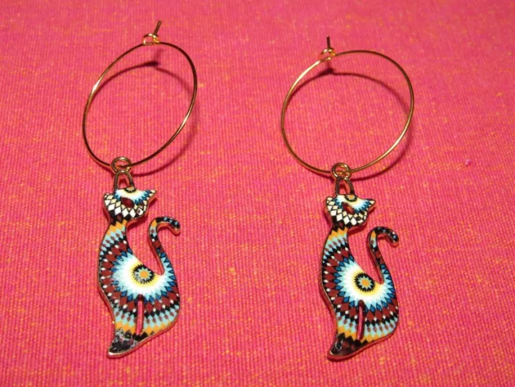 Tradera Örhängen med katt/katter av emalj/rostfritt stål.> Selvdesignede Smykker