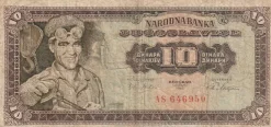 Tradera SEDEL JUGOSLLAVIEN 10 DINARA FRÅN 1965, DEN STÖRRE TYPEN, VIKT KV 1?/1| Sedler