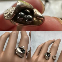 Tradera silverring tre pärlor / design silver ring / äkta sterling silver> Ringe