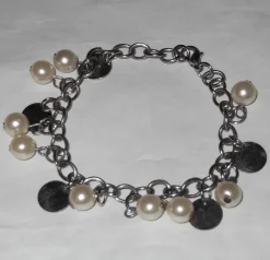 Tradera Silvrigt Armband Beige Pärlor Cirklar Vackert Elegant Modernt Present Flickvän> Armbånd