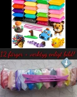 Tradera Självtorkande Lera Set med 12 olika Färger och Verktyg| Hobbymaterialer