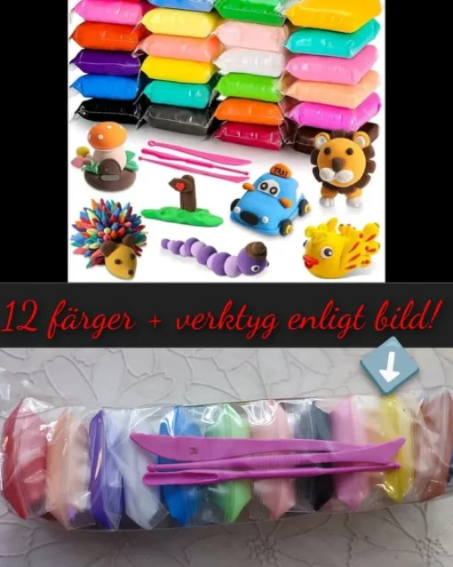 Tradera Självtorkande Lera Set med 12 olika Färger och Verktyg| Hobbymaterialer