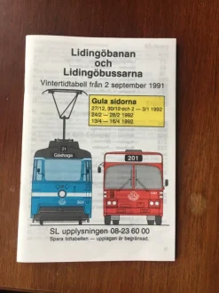 Tradera SL tidtabell Lidingöbanan och bussarna från 2 september 1991> Køreplaner