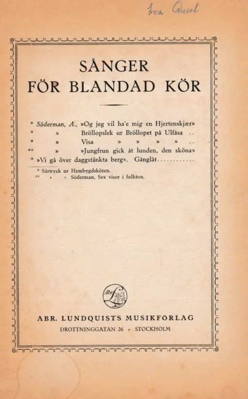 Tradera Sånger för blandad kör| Noder Og Nodehæfter