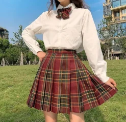 Tradera Söt Skoluniform - Vit Skjorta & Rutig Kilt> Udklædningstøj