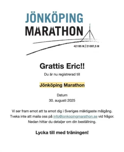 New Startbevis Jönköping Marathon 2025 Sportsbegivenheder