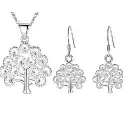 Tradera Sterling SILVER set örhängen halsband 925 stämpel pläterade Livetsträd Love tree> Smykkesæt