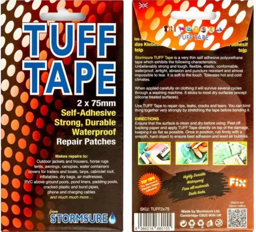 Tradera Stormsure TUFF Tape 2x REPAIR Patches Vattentät Tejp Laga Kläder Tält Torrdräkt> Vandsport