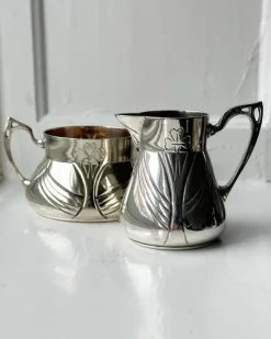 Tradera Sukker- og flødesæt, jugendstil, pletsølv| Kaffe & Te
