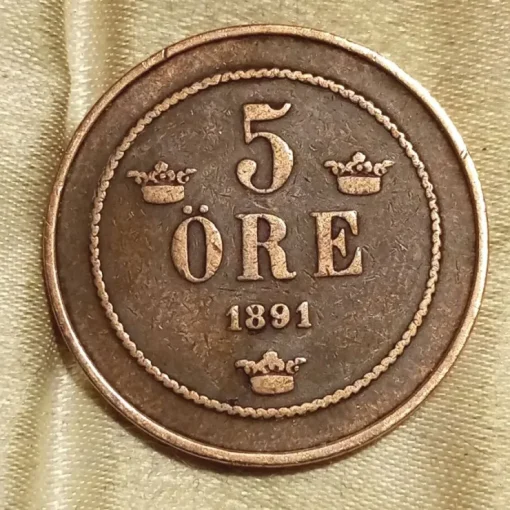 Tradera Sverige 5 öre 1891| Svenske Mønter