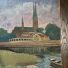 Tradera Tavla, akvarell, Uppsala Domkyrka, Ernst Reinhold Olsson, Vintage, 30 kr| Malerier