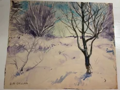 Tradera Tavla, Akvarell, vinterlandskap, E. R Olsson, vintage, 40 kr| Malerier