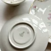 Flash Sale Triosæt, stor kop m underkop og kagetallerken, blomster og guld Kobbergenstande