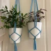 Tradera Två Amplar för blomkrukor, makramé, ljusblåa smårandiga (16-20 cm)| Potter & Plantedyrknings-systemer