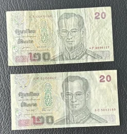 Tradera Två thailändska sedlar 20 Bath / Thai banknotes 20 THB| Sedler