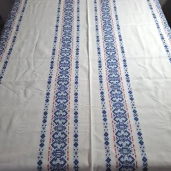 Tradera Vacker Retro väv d duk med blått och rött mönster| Boligtekstiler