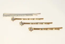 Tradera Vintage hair clips inset with clear stones-4 included-mixed designs-1970s/80s> Hårsmykker & Diademer