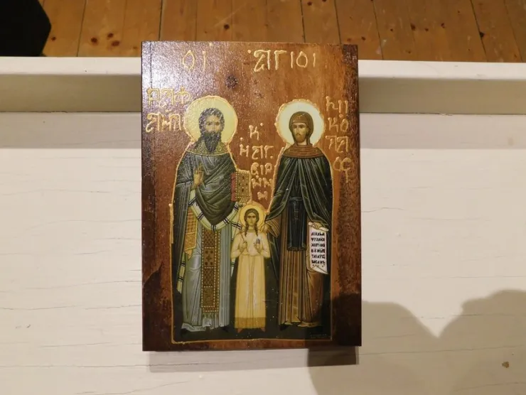 Online Vintage IKON tavla troligen från Grekland 17 x 13 cm Ikoner & Religiøse Genstande