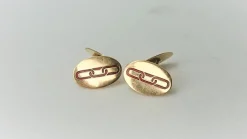 Tradera Vintage Manschett knappar i äkta18k guld med emalj, 17mm> Manchetknapper