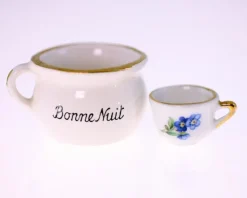 Tradera Vintage mini porcelain pots-French 'Bonne Nuit' and floral pot-circa 1970s-34g| Indretningsdetaljer